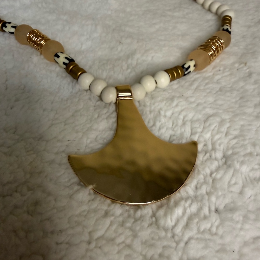 Gold and Cream Crescent Necklace - Picture 3 of 10